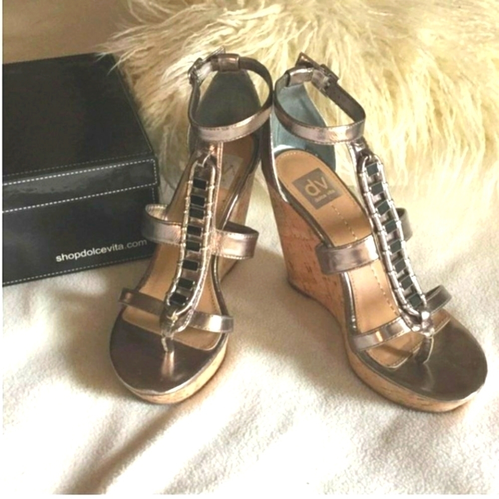 Dolce Vita gunmetal cork wedges embellished  9.5